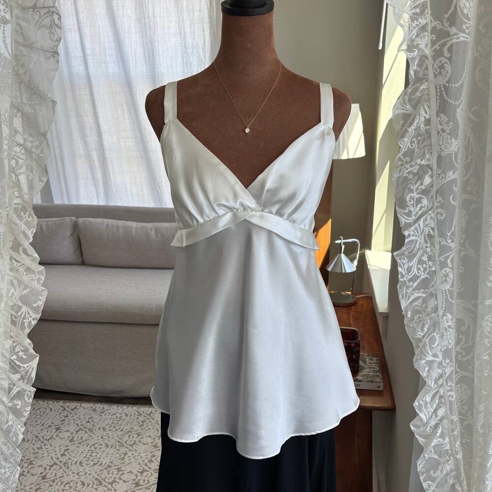 Flora by Flora Nikrooz White Satin Blouse Slinky Sleepwear Tank Top Summer XL